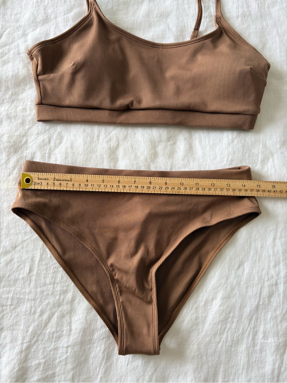 Cupshe Ribbed Bikini Set Women’s Large Brown Two Piece High Waist Swimsuit NWT - Picture 4 of 9